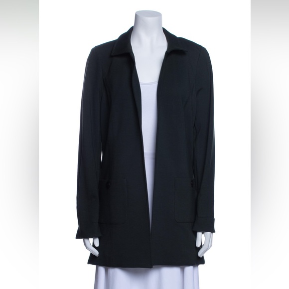 Nina McLemore PONTE KNIT CAR COAT Open Front Long Blazer Jacket Size 10 Black - Picture 6 of 16